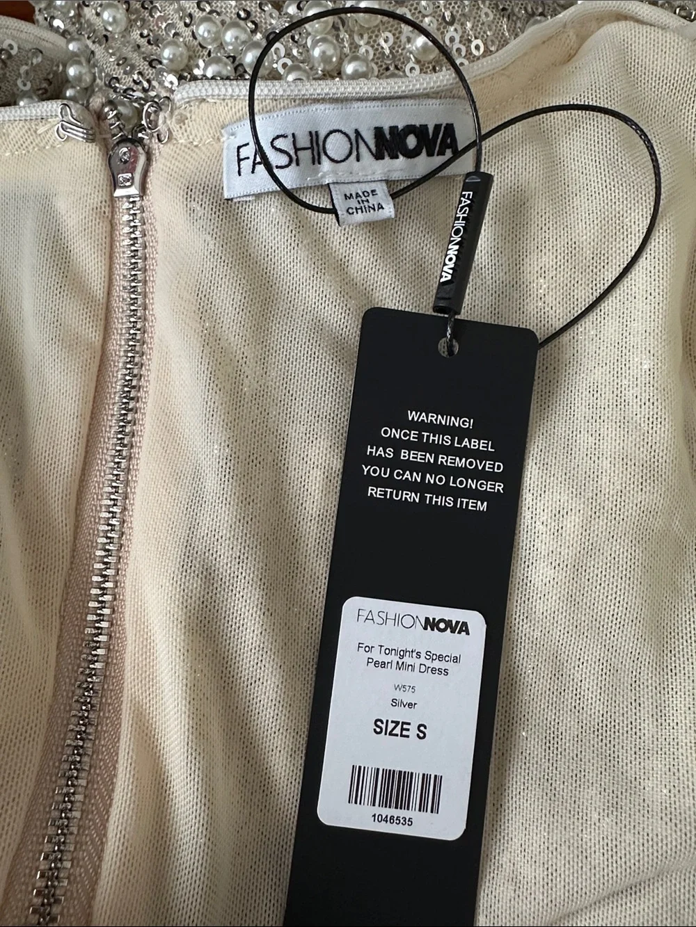 Fashion Nova For Tonight’s Special Pearl Mini Dress Silver Size Small NWT